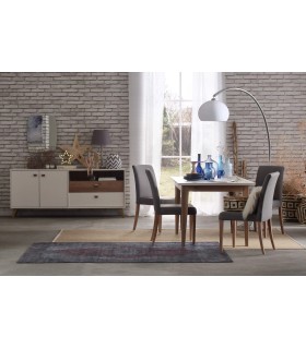 Bufet din pal cu usi si sertare, Mayer, 179x48x77 cm, alb, lemn