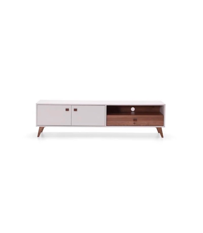 Comoda TV din pal, Mayer, 192 cm, alb, lemn