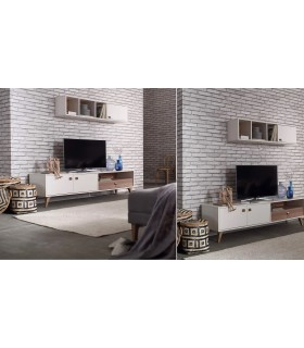 Comoda TV din pal, Mayer, 192 cm, alb, lemn