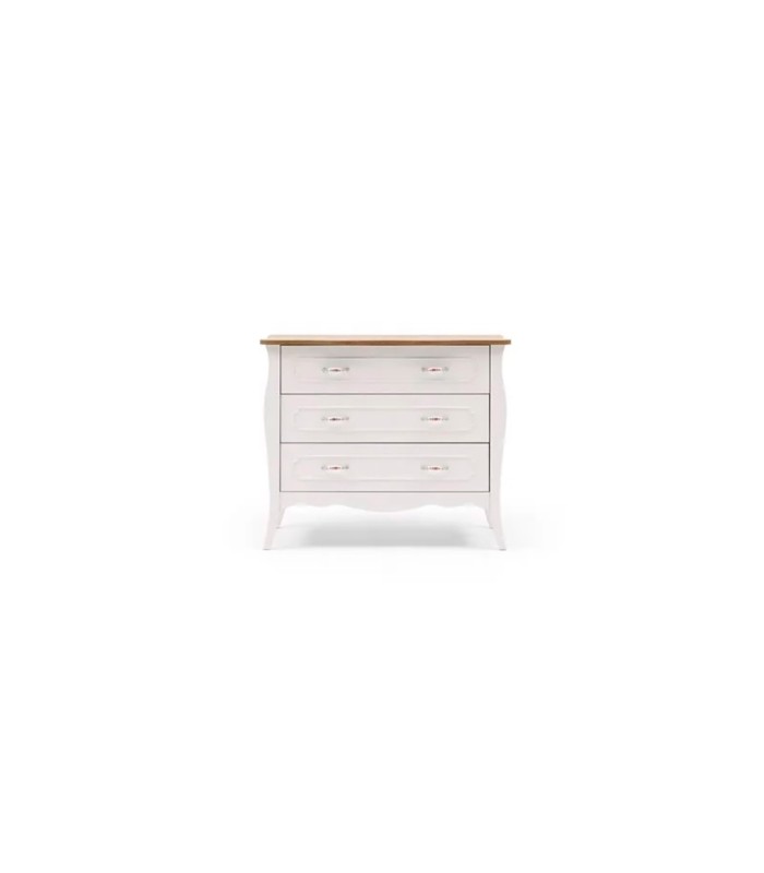 Comoda cu 3 sertare, din pal si MDF, Riena Young, 104x53 cm, alb mat, stejar