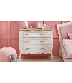 Comoda cu 3 sertare, din pal si MDF, Riena Young, 104x53 cm, alb mat, stejar
