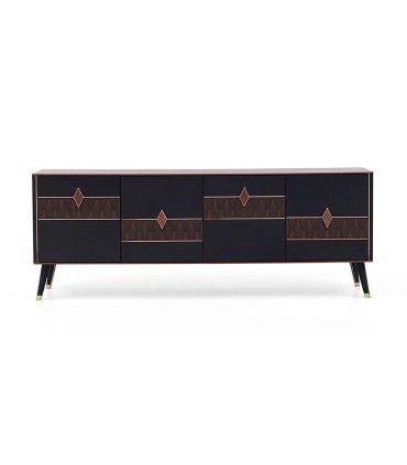 Comoda din pal, Diamond, 216x48x81 cm, nuc, negru grafit