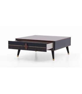Masuta cafea din pal, Diamond, 90x90x37 cm, nuc, negru grafit