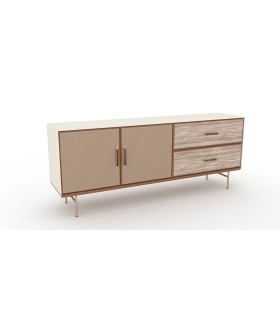 Bufet din pal cu 2 usi si 2 sertare, Brita, 209x49x83 cm, bej