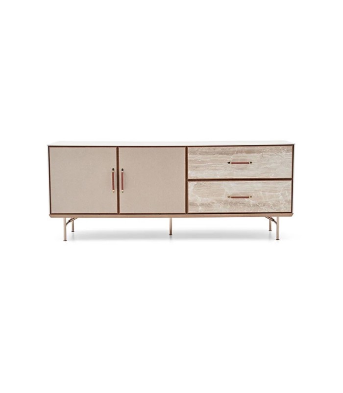 Bufet din pal cu 2 usi si 2 sertare, Brita, 209x49x83 cm, bej