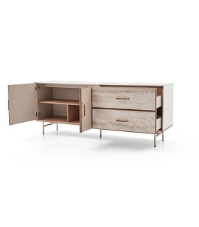 Bufet din pal cu 2 usi si 2 sertare, Brita, 209x49x83 cm, bej