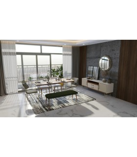 Bufet din pal cu 2 usi si 2 sertare, Brita, 209x49x83 cm, bej