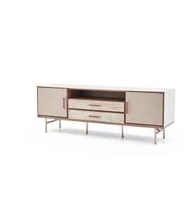 Consola din pal, cu usi si sertare, Brita Mini, 191x47x67 cm, bej