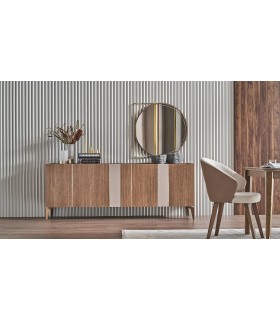 Bufet din pal cu blat din sticla, Likya, 210x80x46 cm, nuc pesaro, crem