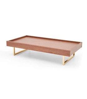 Masuta cafea din pal cu blat de sticla, 2 sertare, Likya, nuc, crem
