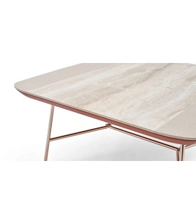 Masuta cafea patrata, din pal, cu picioare din metal auriu, Brita 90x90x42 cm, bej