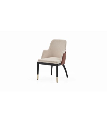 Scaun dining tapitat cu stofa si piele ecologica, Matilda, crem, maro