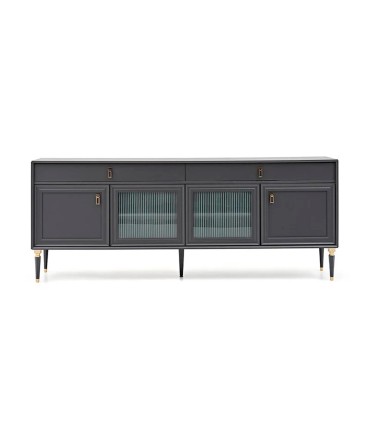 Bufet din pal si MDF, cu 4 usi si 2 sertare, Lorenta, 216x49x85 cm, antracit