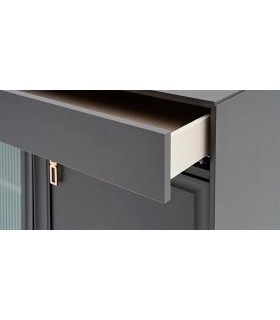 Bufet din pal si MDF, cu 4 usi si 2 sertare, Lorenta, 216x49x85 cm, antracit