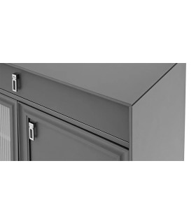 Bufet din pal si MDF, cu 4 usi si 2 sertare, Lorenta, 216x49x85 cm, antracit