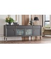 Bufet din pal si MDF, cu 4 usi si 2 sertare, Lorenta, 216x49x85 cm, antracit