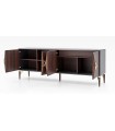 Bufet din pal si MDF, cu 4 usi si sertar interior, Valentin, 225x50x83 cm, nuc, gri
