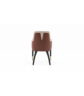 Scaun dining tapitat cu stofa si piele ecologica, Matilda, crem, maro