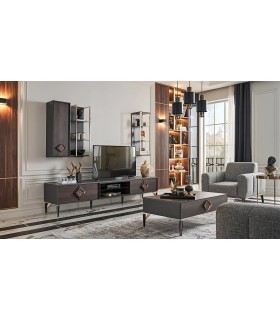 Masuta cafea din pal si MDF, Valentin, 113x65x41 cm, nuc, gri