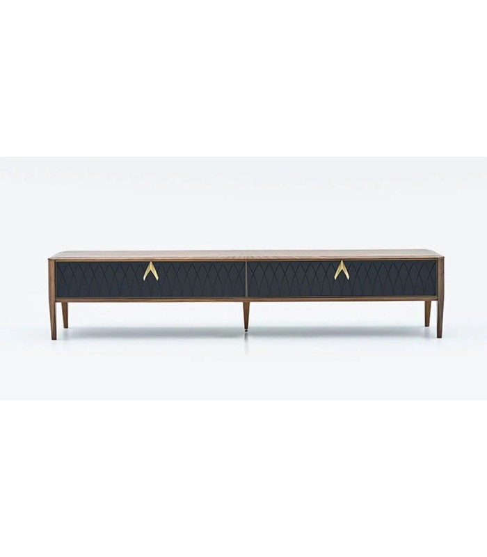 Comoda TV din MDF si pal, Logan Marquetry, 240 cm, negru, nuc