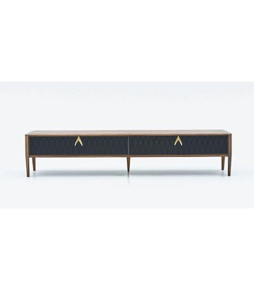 Comoda TV din MDF si pal, Logan Marquetry, 240 cm, negru, nuc