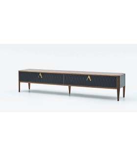Comoda TV din MDF si pal, Logan Marquetry, 240 cm, negru, nuc
