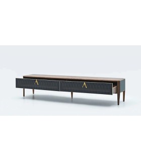 Comoda TV din MDF si pal, Logan Marquetry, 240 cm, negru, nuc
