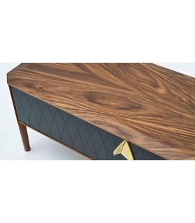 Comoda TV din MDF si pal, Logan Marquetry, 240 cm, negru, nuc