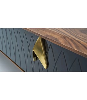 Comoda TV din MDF si pal, Logan Marquetry, 240 cm, negru, nuc