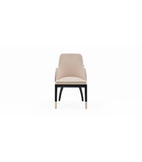 Scaun dining tapitat cu stofa si piele ecologica, Matilda, crem, maro