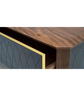 Comoda TV din MDF si pal, Logan Marquetry, 240 cm, negru, nuc