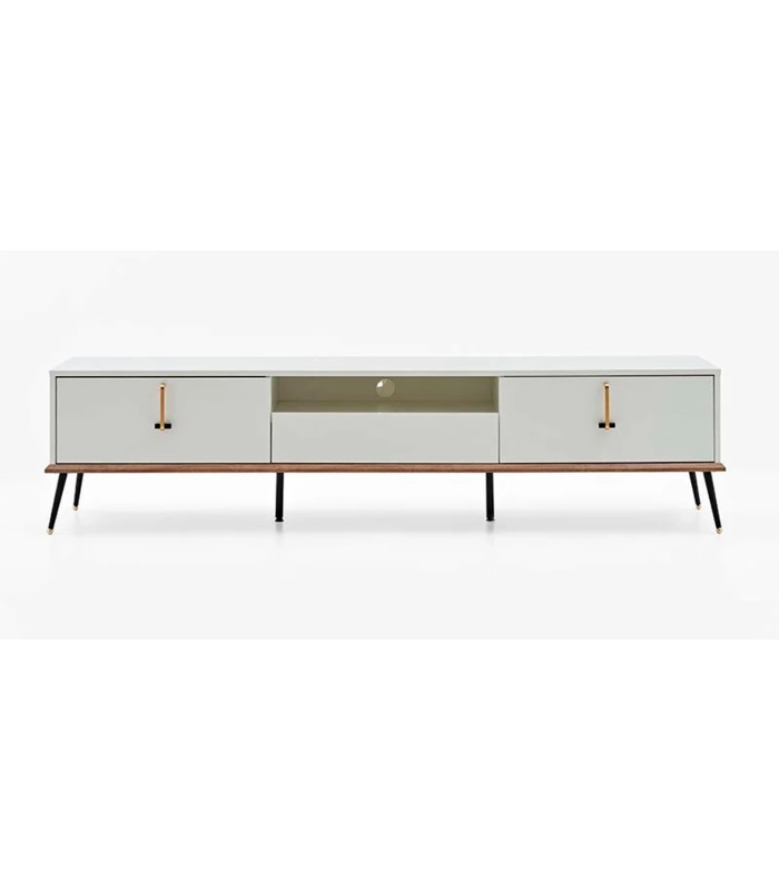 Comoda TV din pal, Larina, 212 cm, alb, lemn