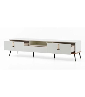 Comoda TV din pal, Larina, 212 cm, alb, lemn