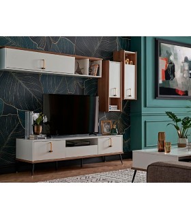 Comoda TV din pal, Larina, 212 cm, alb, lemn