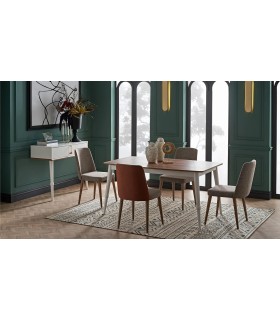 Masa dining extensibila, din pal , Larina, 160x95x76 cm, alb, lemn