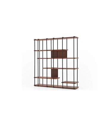 Biblioteca din pal si metal, Terra, 170x35x180 cm, nuc, negru