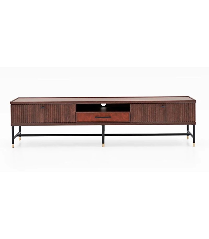 Comoda TV din pal, cu 3 sertare, Matilda, 210x50x52 cm, nuc, maro