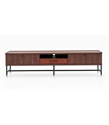 Comoda TV din pal, cu 3 sertare, Matilda, 210x50x52 cm, nuc, maro