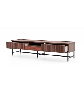 Comoda TV din pal, cu 3 sertare, Matilda, 210x50x52 cm, nuc, maro