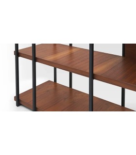 Biblioteca din pal si metal, Terra, 170x35x180 cm, nuc, negru