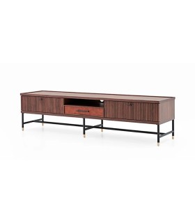 Comoda TV din pal, cu 3 sertare, Matilda, 210x50x52 cm, nuc, maro