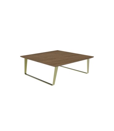 Masuta cafea patrata, din pal si metal auriu, Carbon, 90x90x34 cm, nuc