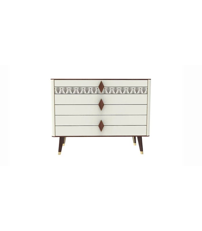 Comoda din pal cu 3 sertare, Diamond Pure, 104x48x80 cm, crem, nuc