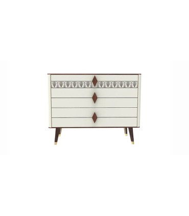 Comoda din pal cu 3 sertare, Diamond Pure, 104x48x80 cm, crem, nuc
