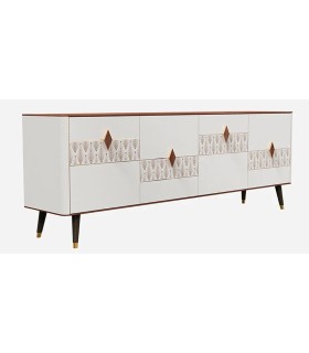 Bufet din pal cu 4 usi, Diamond Pure, 216x48x81 cm, crem, nuc