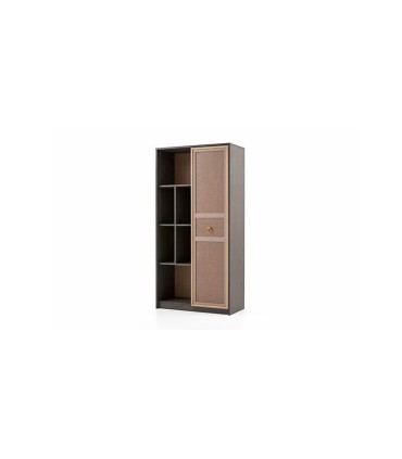 Biblioteca din pal si MDF, cu usa si rafturi, Hector Young, 90x42x180 cm, stejar gri
