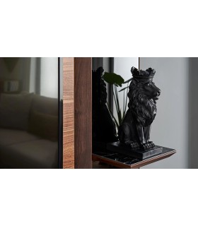 Etajera suspendata din MDF, pal si sticla, Logan, negru, nuc