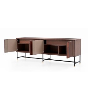 Comoda din pal cu usi si sertare ascunse, Matilda, 220x50x79.5 cm, nuc