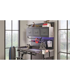 Birou din pal cu elemente metalice, Cross, 120x65x165 cm, lemn, negru