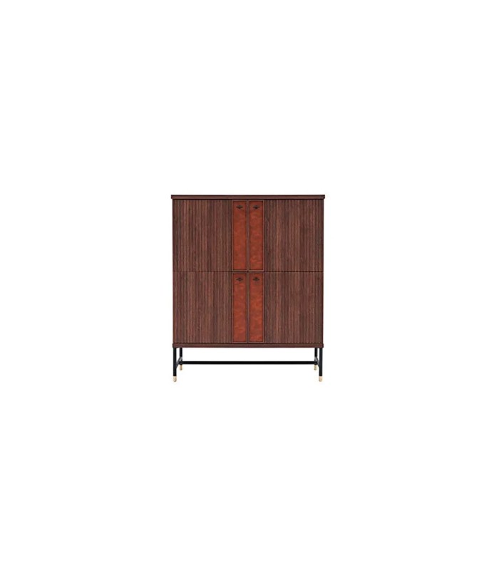 Dulap living, din pal si piele eco, cu usi si sertar ascuns, Matilda, 110.8x50x135.5 cm, nuc